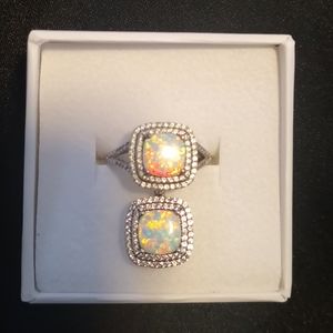 Opal Necklace Pendant and Ring Set